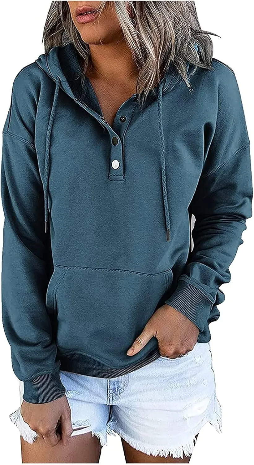 2023 Fashion Hoodies for Women Drawstring Long Sleeve Casual Sweatshirts Fall Loose Fit Pullover Tops with Pockets