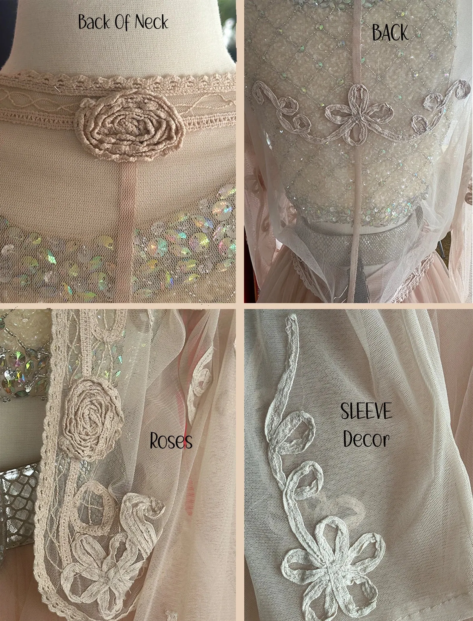 30s Pink Battenburg Lace Embroidered Mesh Bed Jacket