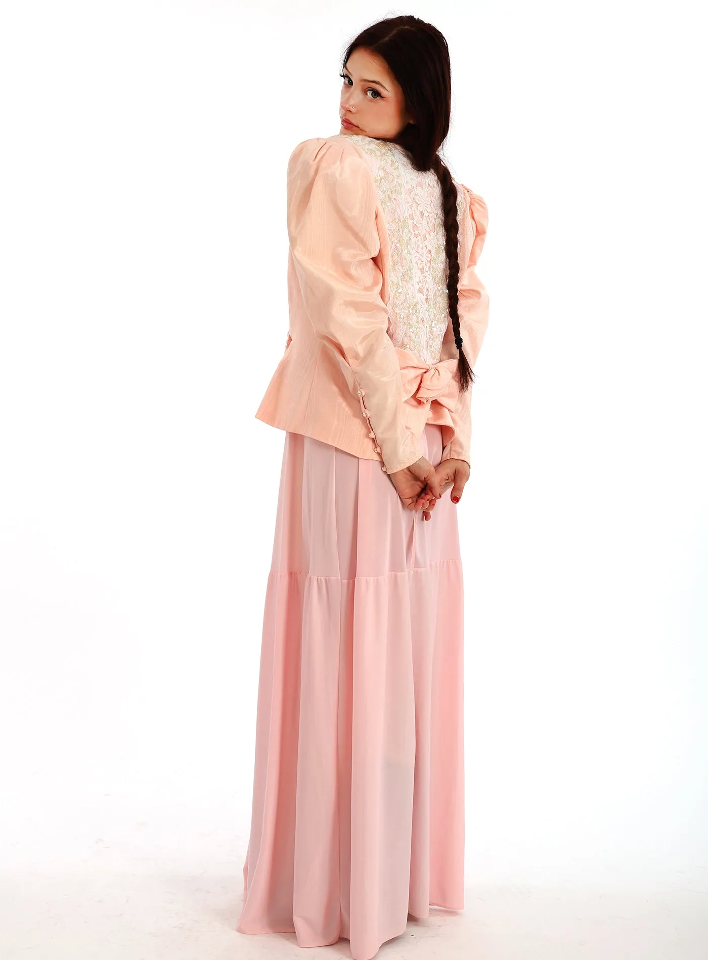 80s Jessica McClintock Sequined Lace Puff Sleeve Jacket