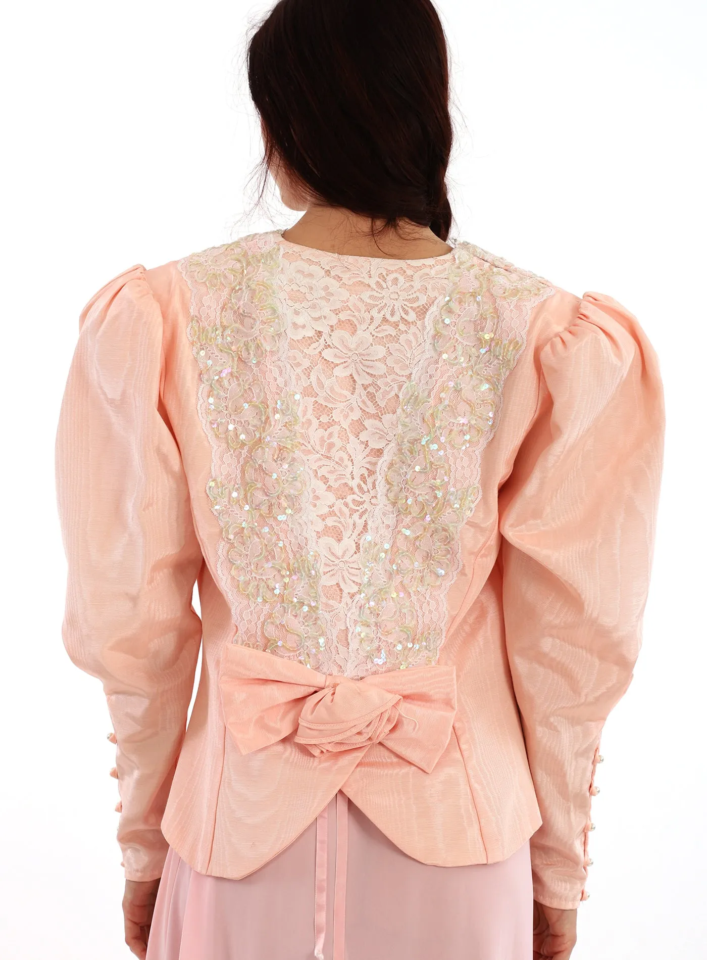 80s Jessica McClintock Sequined Lace Puff Sleeve Jacket