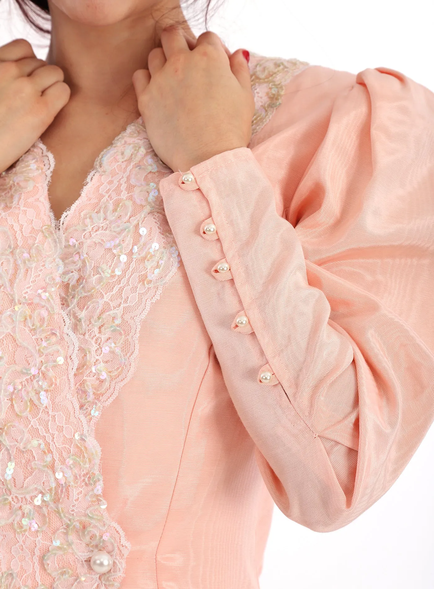 80s Jessica McClintock Sequined Lace Puff Sleeve Jacket