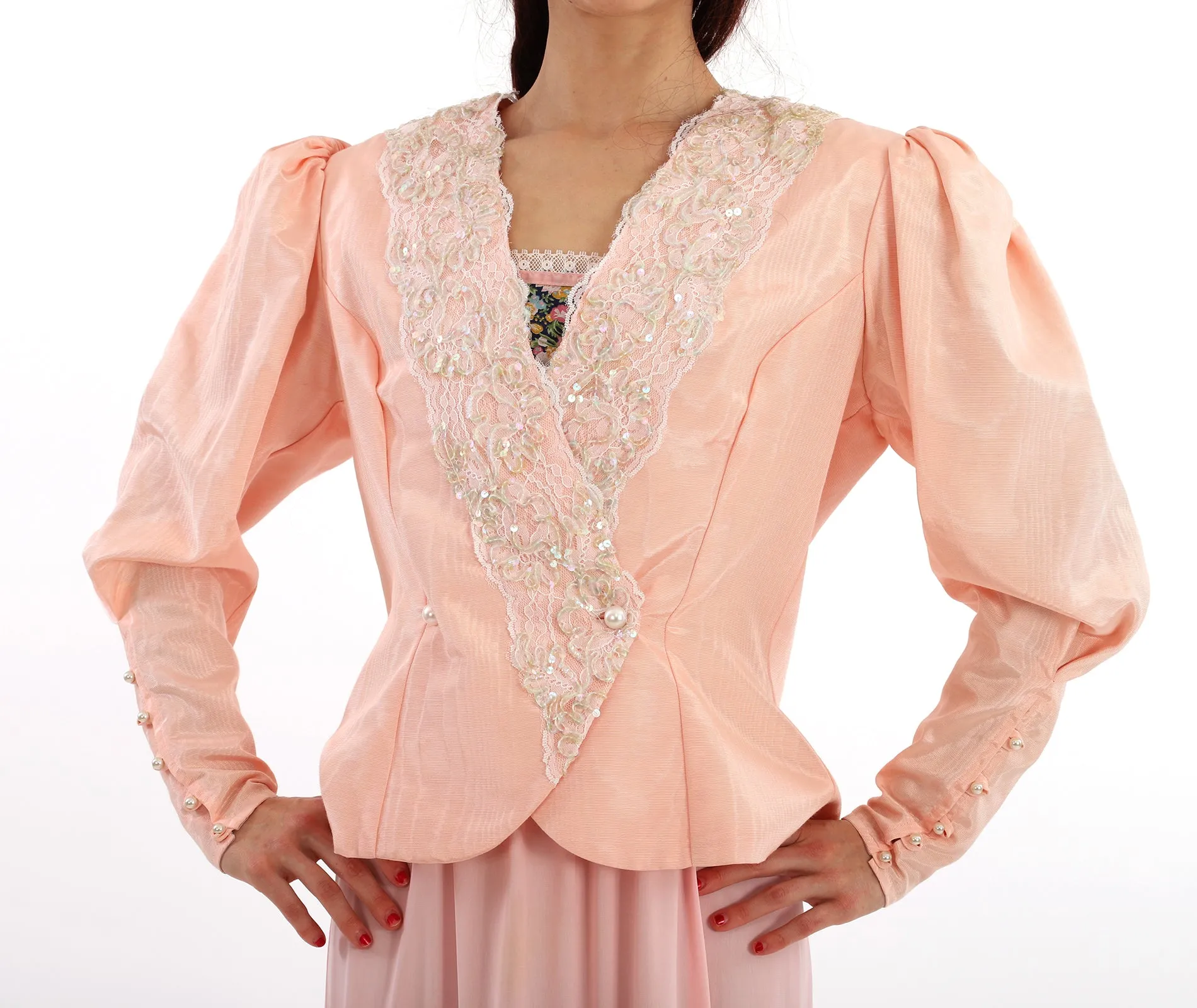 80s Jessica McClintock Sequined Lace Puff Sleeve Jacket
