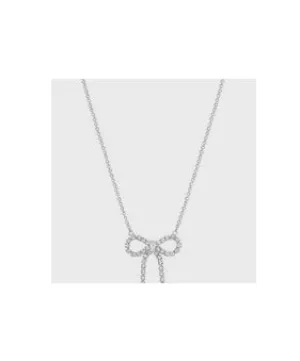 Accessories- Silver Bow Necklace with Rhinestones