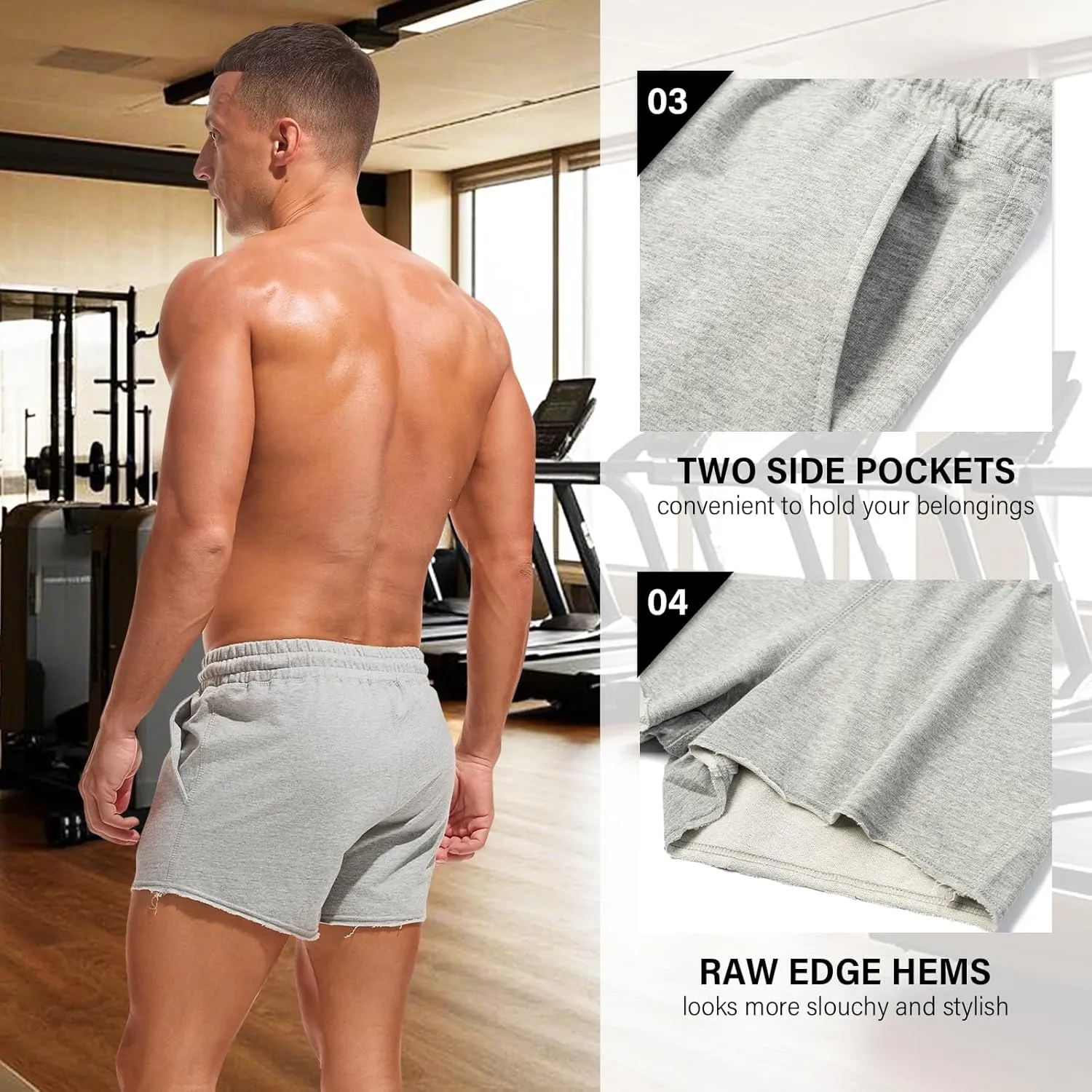 AMY COULEE Mens Workout Shorts 3 inch Cotton Gym Shorts Casual Terry Shorts with Pockets