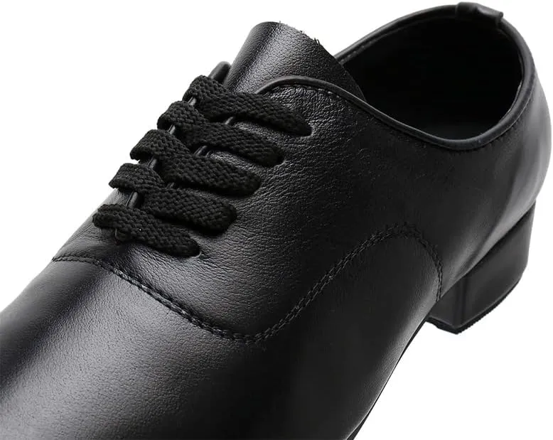 AOQUNFS Men's Latin Dance Shoes Black Microfiber Leather Ballroom Tango Salsa Character Shoes