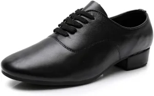 AOQUNFS Men's Latin Dance Shoes Black Microfiber Leather Ballroom Tango Salsa Character Shoes