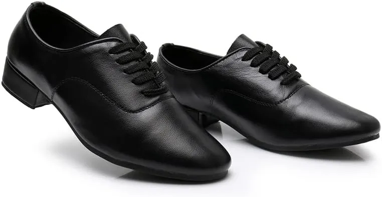 AOQUNFS Men's Latin Dance Shoes Black Microfiber Leather Ballroom Tango Salsa Character Shoes