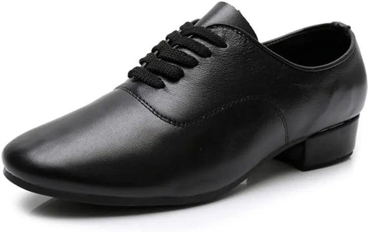 AOQUNFS Men's Latin Dance Shoes Black Microfiber Leather Ballroom Tango Salsa Character Shoes