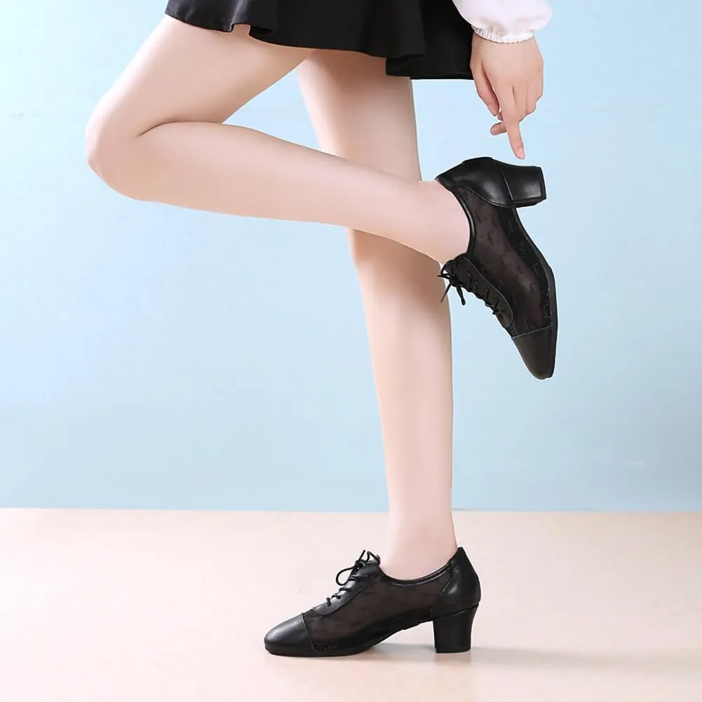 AOQUNFS Women Ballroom Dance Shoes Lace-up Closed Toe Latin Salsa Practice Teaching Shoes,Model 221