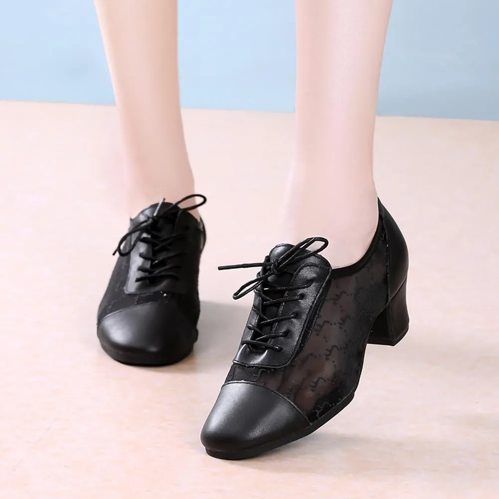 AOQUNFS Women Ballroom Dance Shoes Lace-up Closed Toe Latin Salsa Practice Teaching Shoes,Model 221