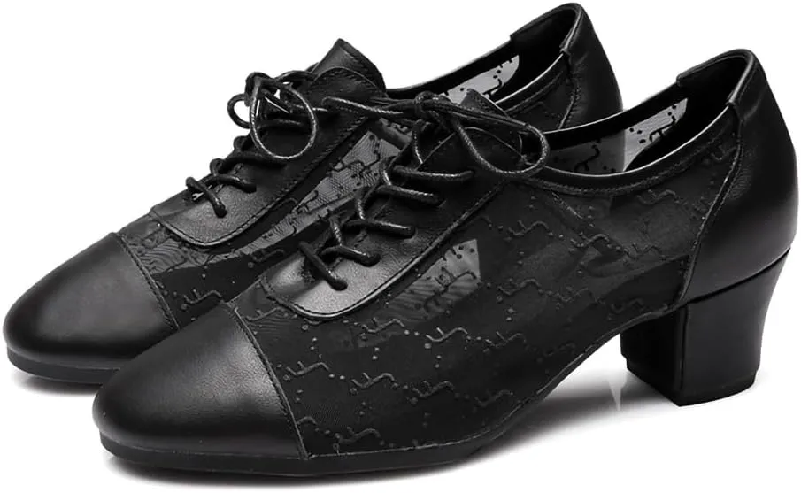 AOQUNFS Women Ballroom Dance Shoes Lace-up Closed Toe Latin Salsa Practice Teaching Shoes,Model 221