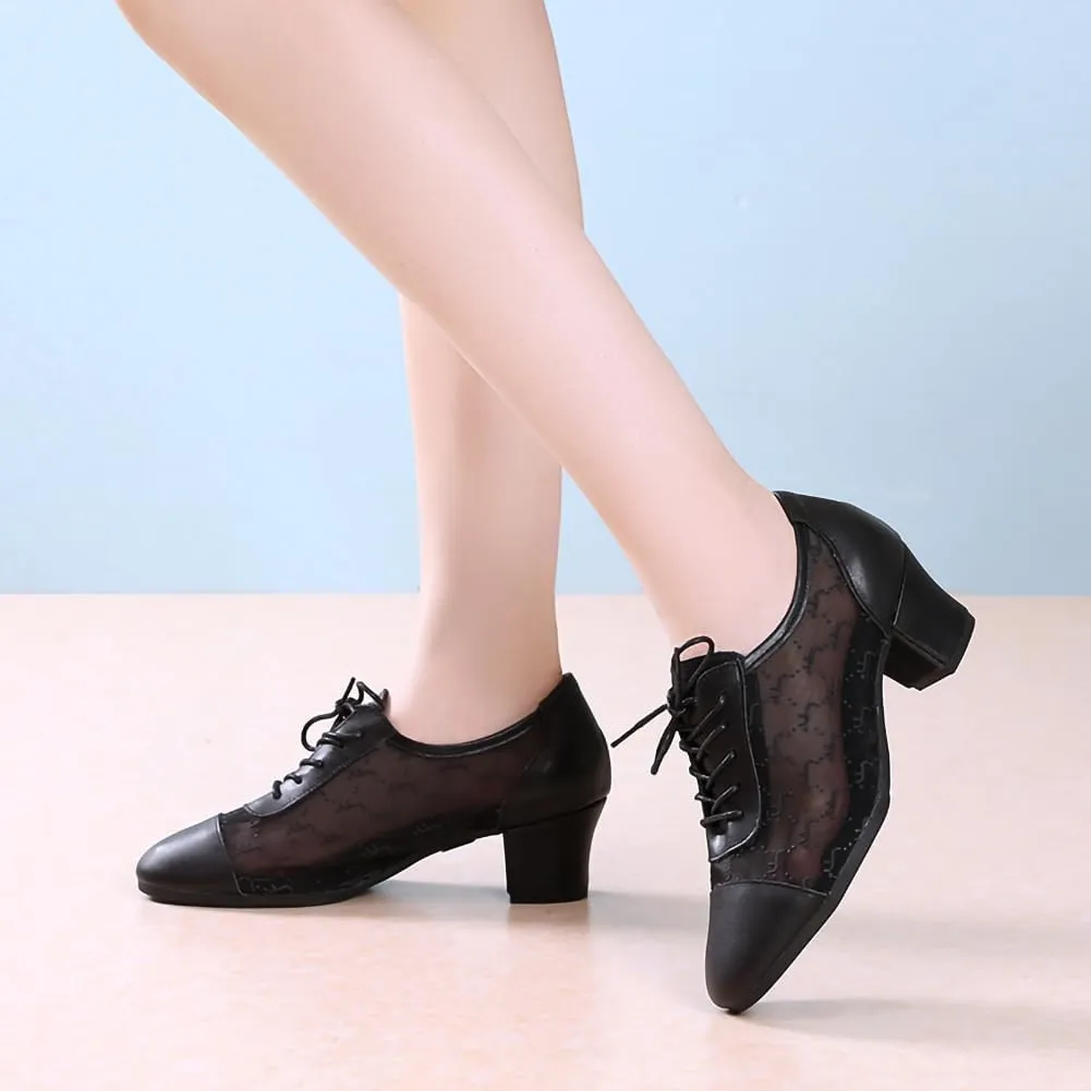 AOQUNFS Women Ballroom Dance Shoes Lace-up Closed Toe Latin Salsa Practice Teaching Shoes,Model 221