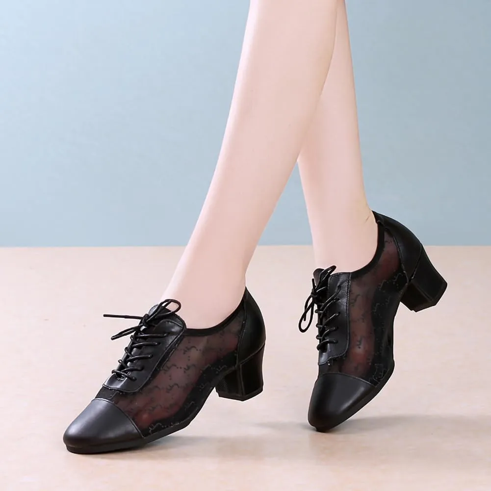 AOQUNFS Women Ballroom Dance Shoes Lace-up Closed Toe Latin Salsa Practice Teaching Shoes,Model 221