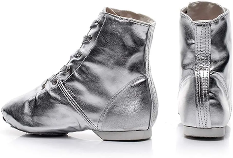 AOQUNFS Women Lace up Jazz Boots Split Sole Black Ankle Dance Sneakers for Men Adult,Model GBJS-PU