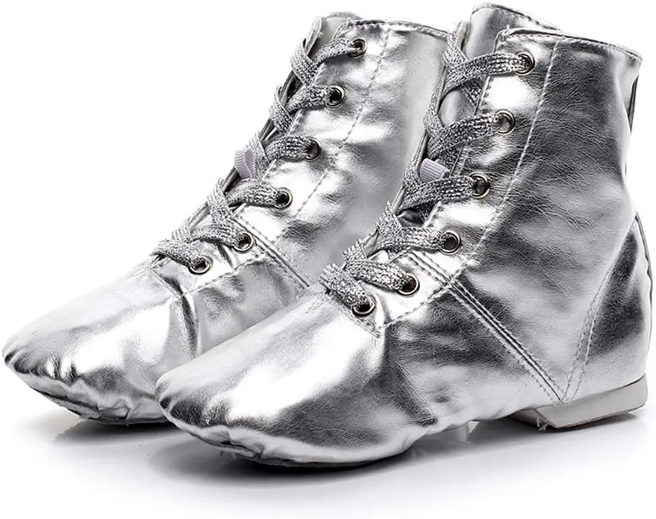 AOQUNFS Women Lace up Jazz Boots Split Sole Black Ankle Dance Sneakers for Men Adult,Model GBJS-PU