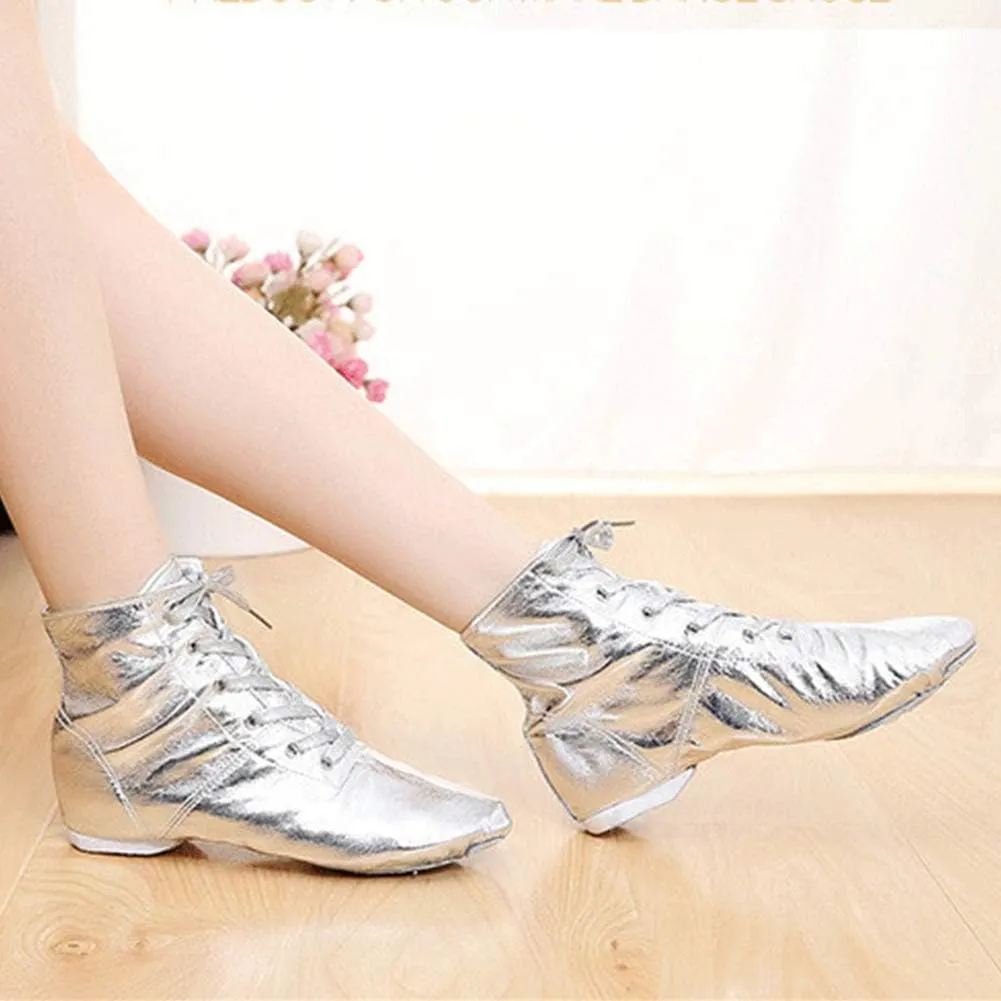 AOQUNFS Women Lace up Jazz Boots Split Sole Black Ankle Dance Sneakers for Men Adult,Model GBJS-PU