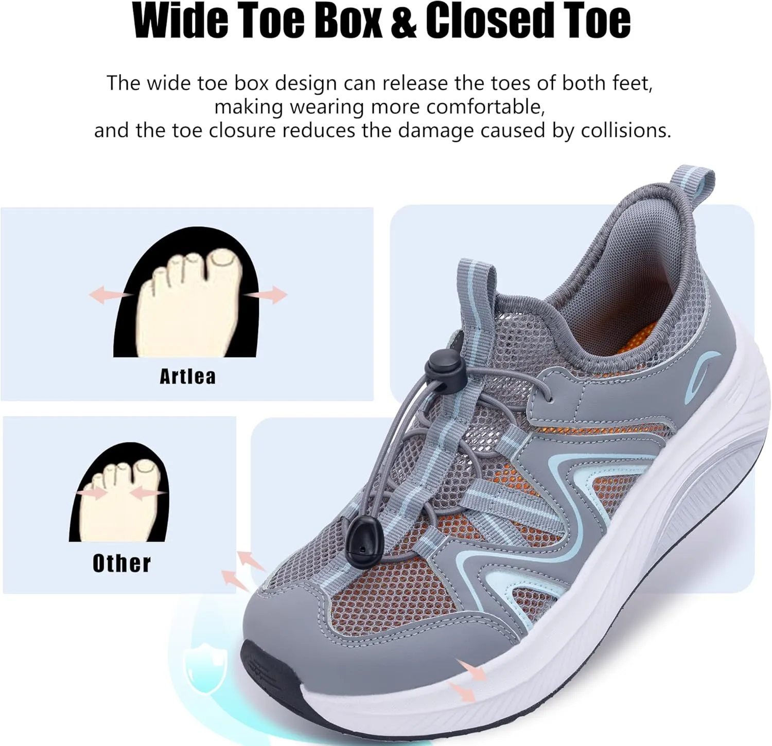 Artlea Wide Toe Box Shoes Women Walking Shoes Arch Support Plantar Fasciitis Orthotic Sneakers Slip On Running Tennis Shoes