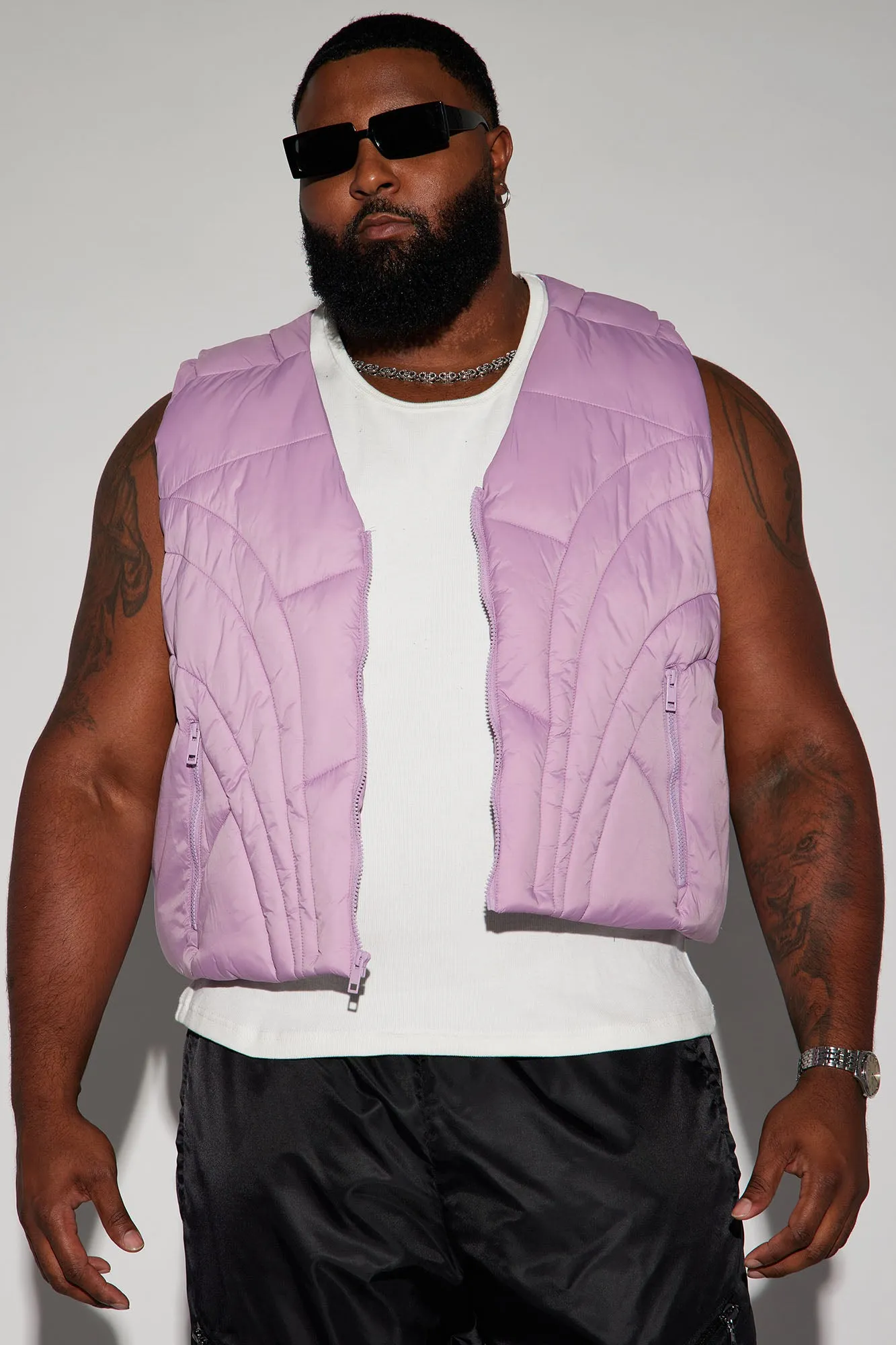 Avalon Nylon Cropped Tactical Padded Vest - Lavender