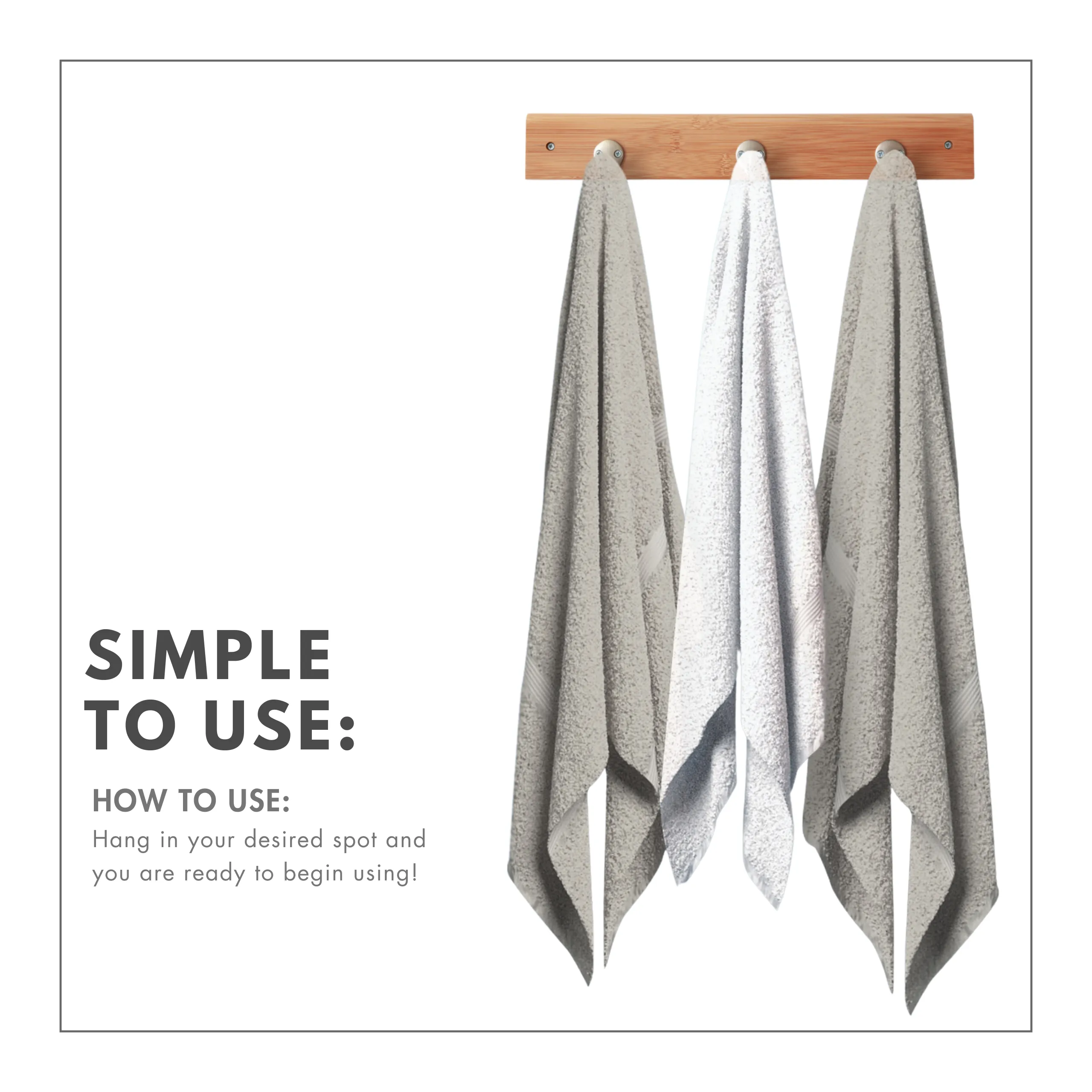 Bamboo Stainless Steel Towel Wall Hooks