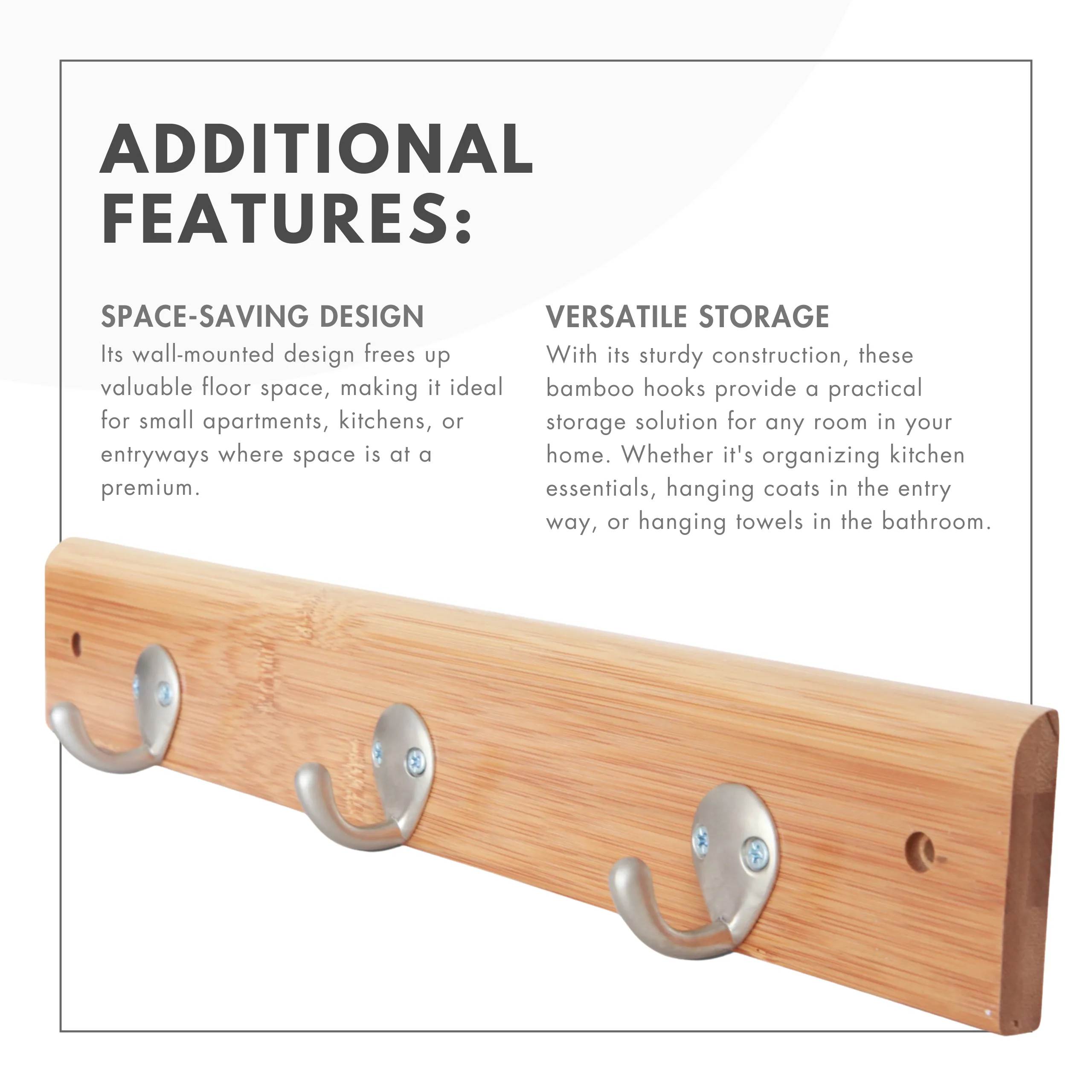 Bamboo Stainless Steel Towel Wall Hooks