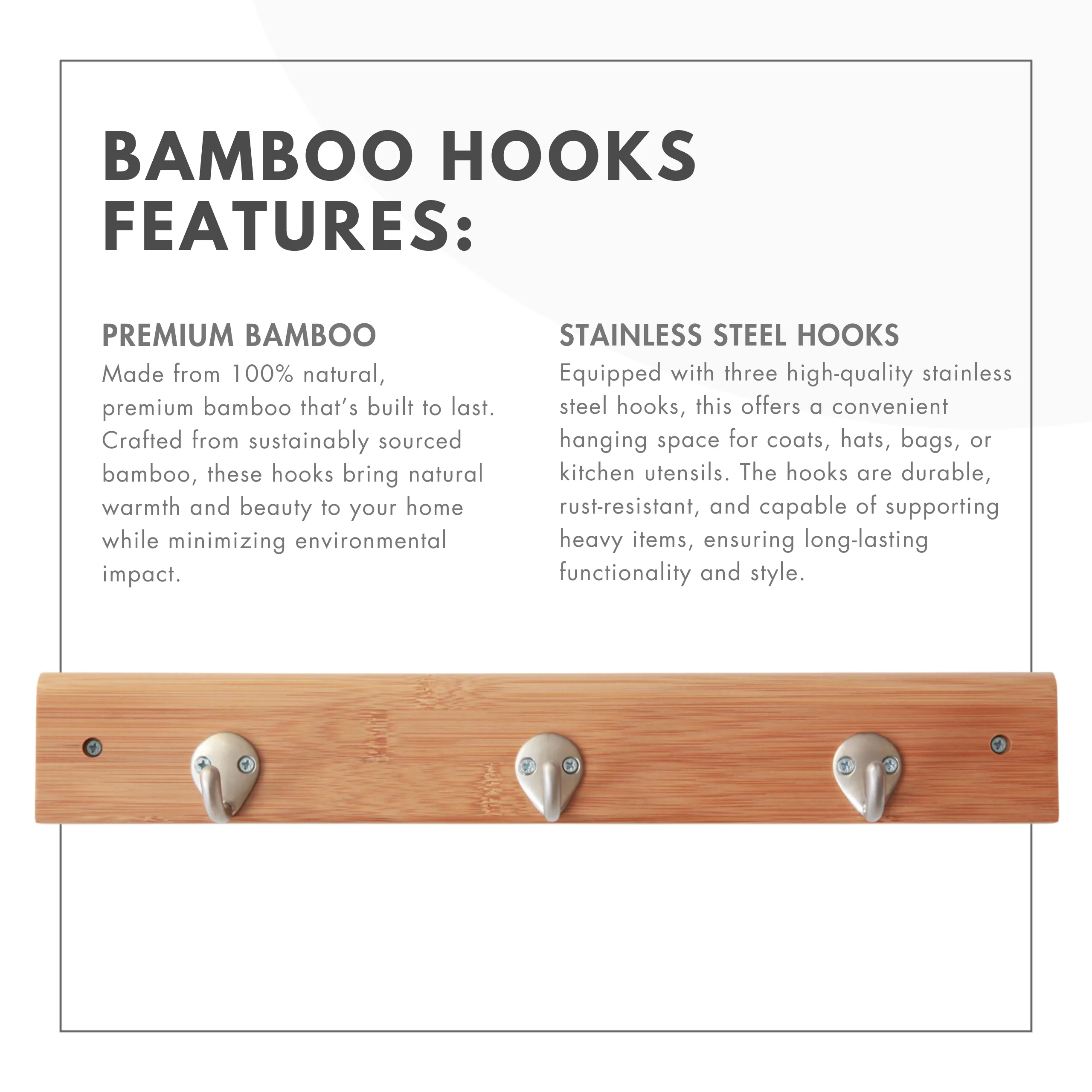 Bamboo Stainless Steel Towel Wall Hooks