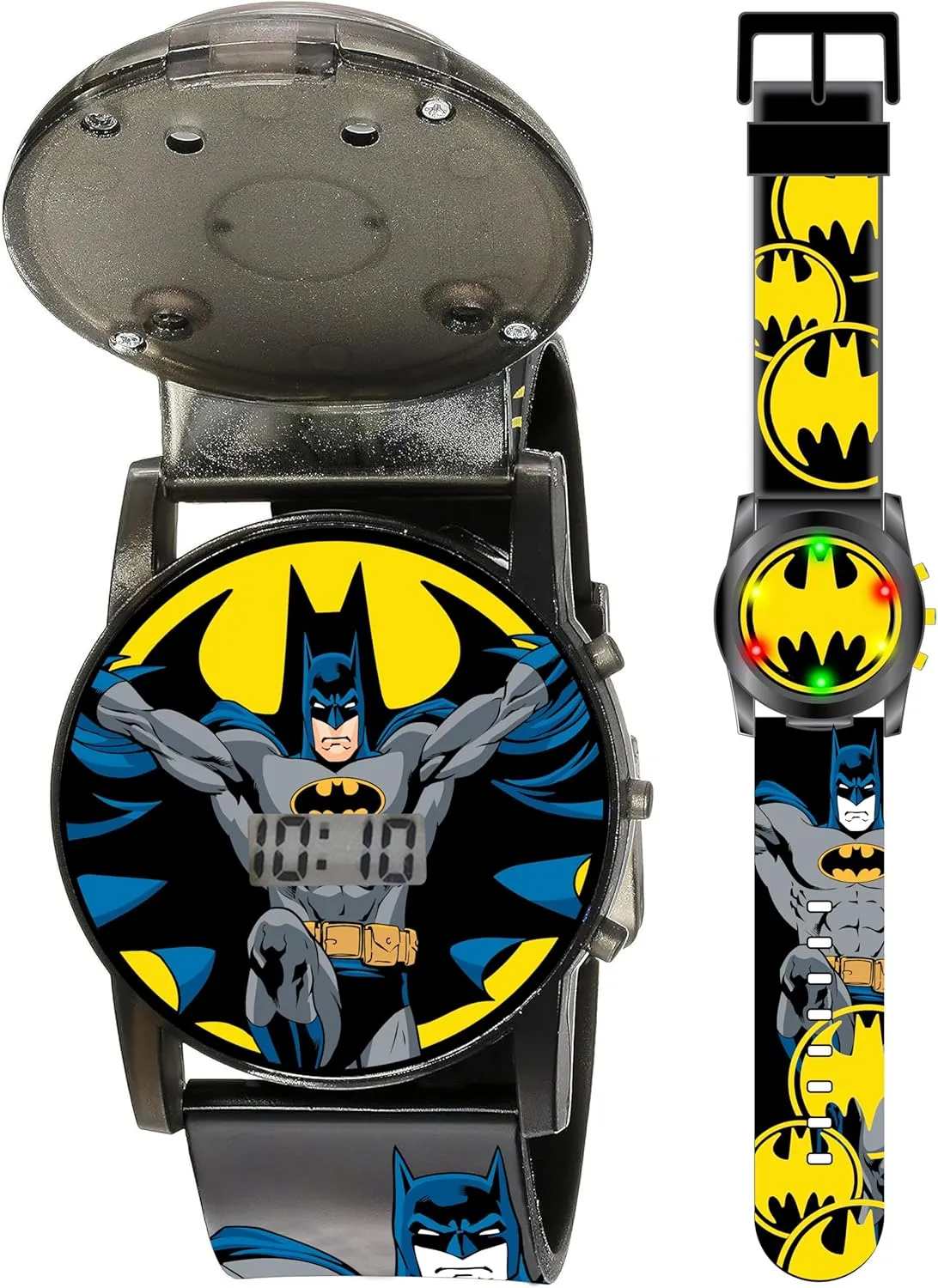 Batman Kids Flashing Sound FX Watch with Translucent Case and Printed Strap Featuring Iconic Batman Logo and Character, Push Button Lights and Sound Effects, Fits Wrists 5.5" to 8"