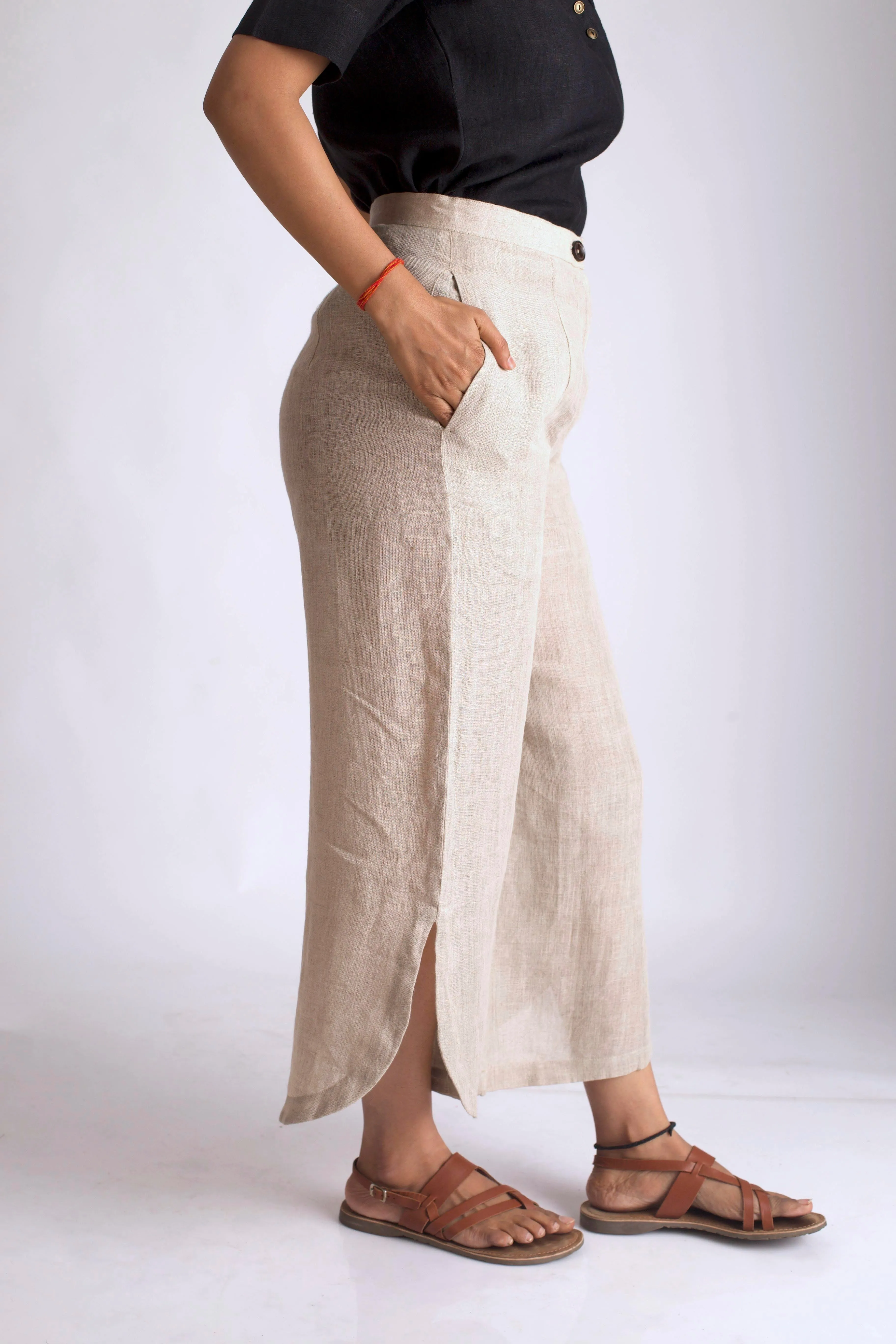 Beige Linen crop pants