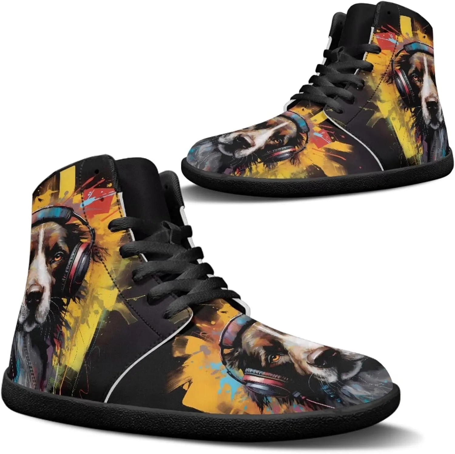 Binienty Barefoot Shoes Men Wide Toe Box High Top PU Minimalist Zero Drop Sneakers Outdoor Footwear