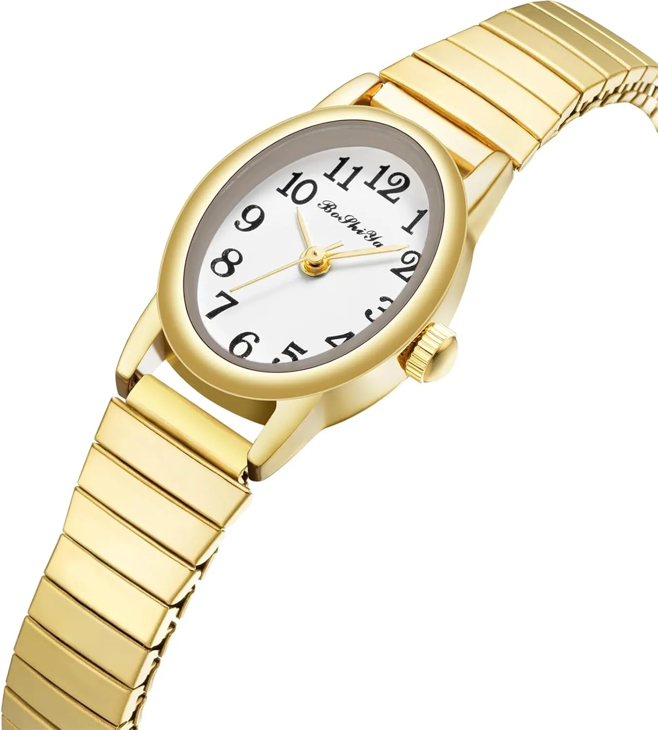 BOSHIYA Quartz Women's Easy Reader 23mm Stainless Steel Expansion Band Watchs for Small Wrist (Gold/Silver)