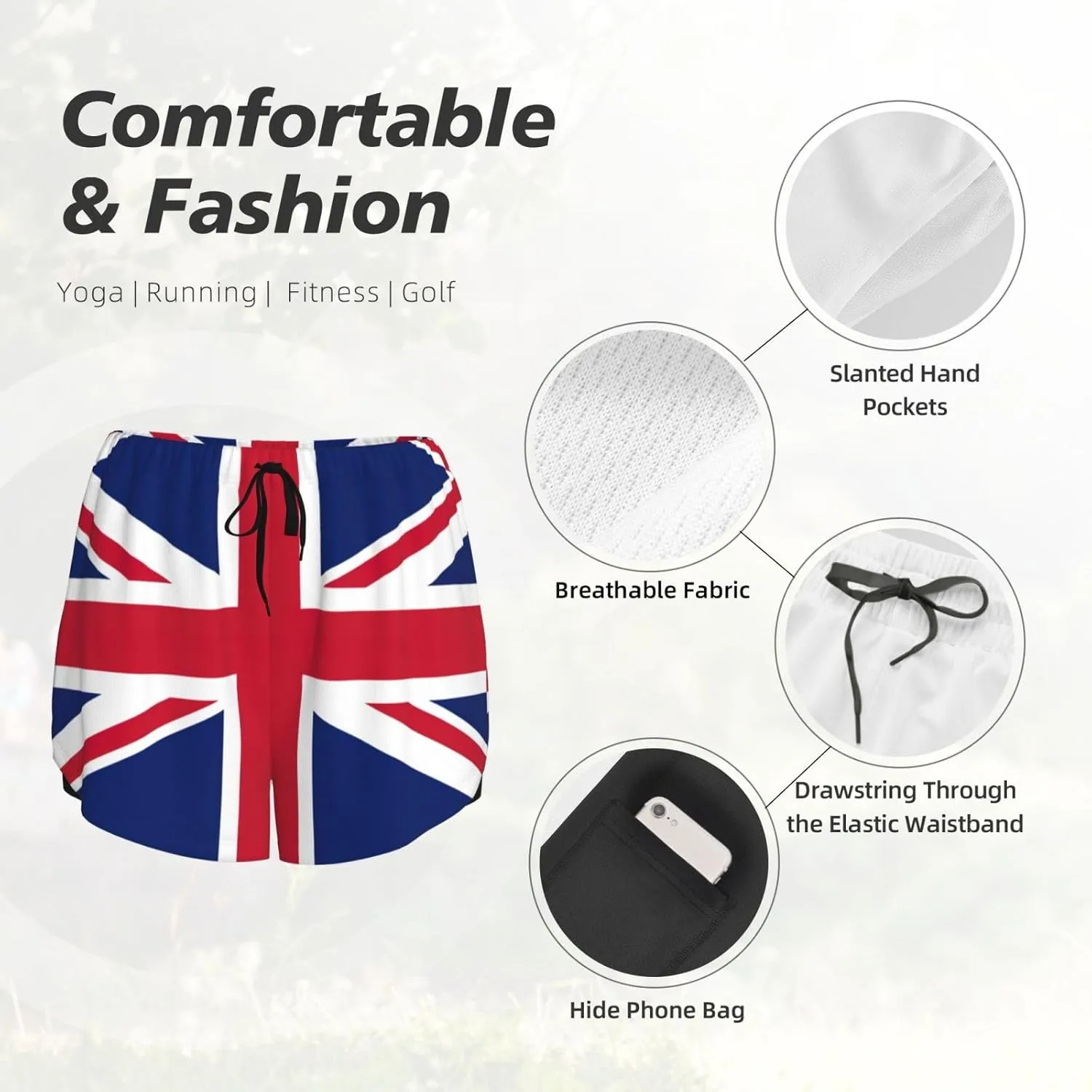 British Flag Print Women's Running Shorts High Waisted Athletic Shorts Quick Dry Gym Workout Shorts