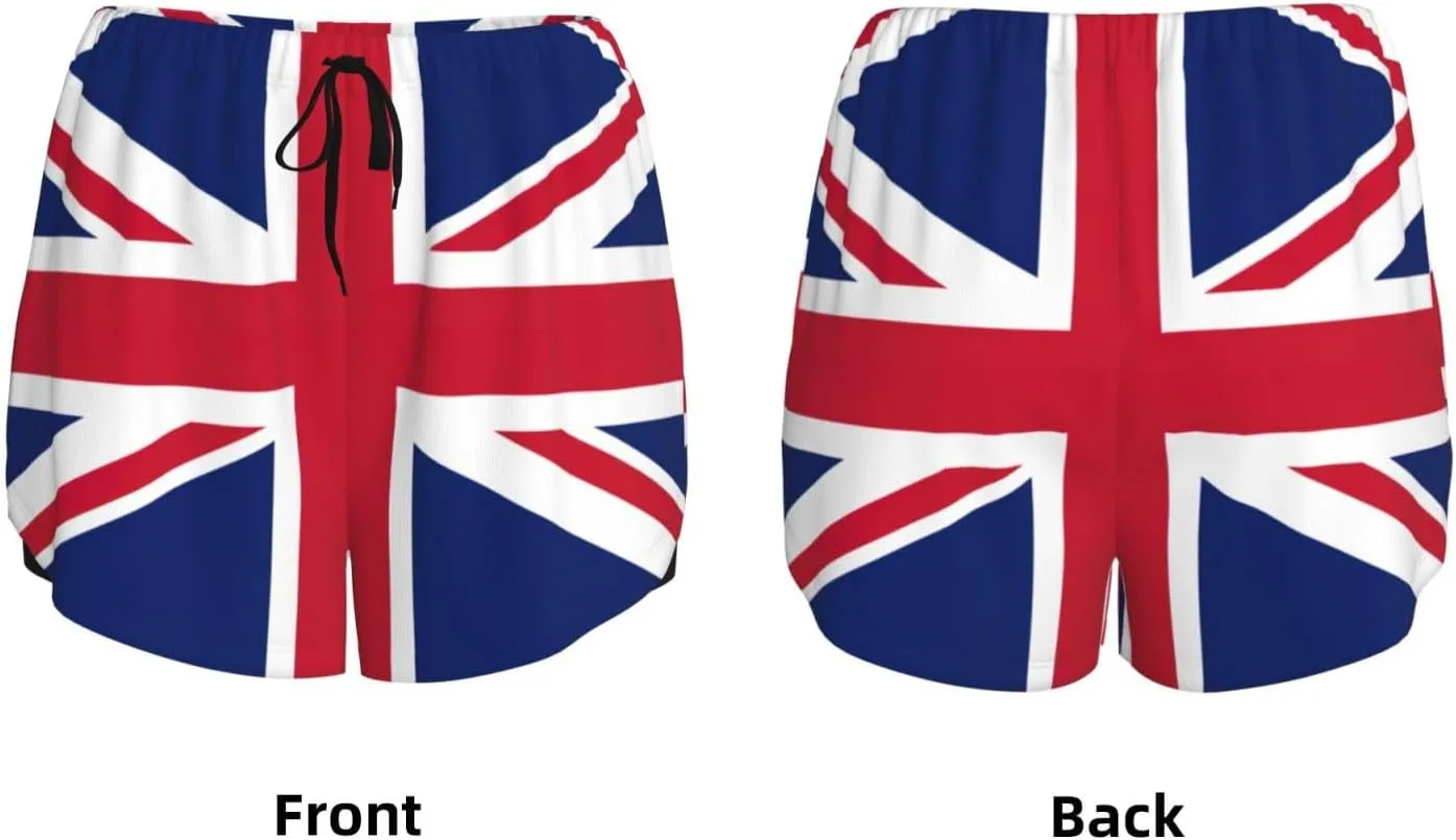 British Flag Print Women's Running Shorts High Waisted Athletic Shorts Quick Dry Gym Workout Shorts
