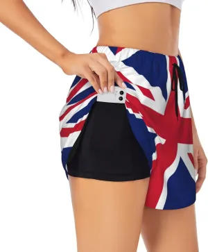 British Flag Print Women's Running Shorts High Waisted Athletic Shorts Quick Dry Gym Workout Shorts