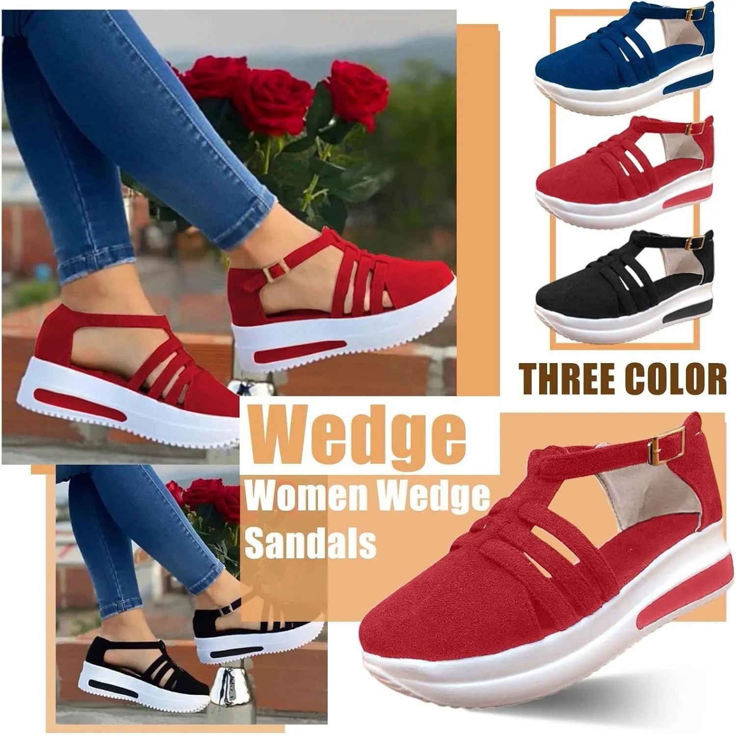 Cathalem Closed Toe Sandals for Women Casual Closed Toe Sandals Ankle Strap Closed Toe Espadrilles Wedge Sandals