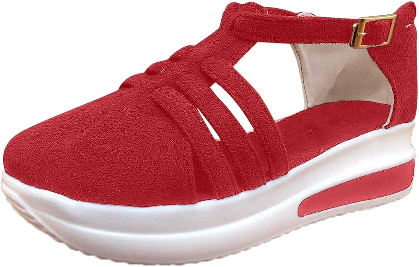 Cathalem Closed Toe Sandals for Women Casual Closed Toe Sandals Ankle Strap Closed Toe Espadrilles Wedge Sandals