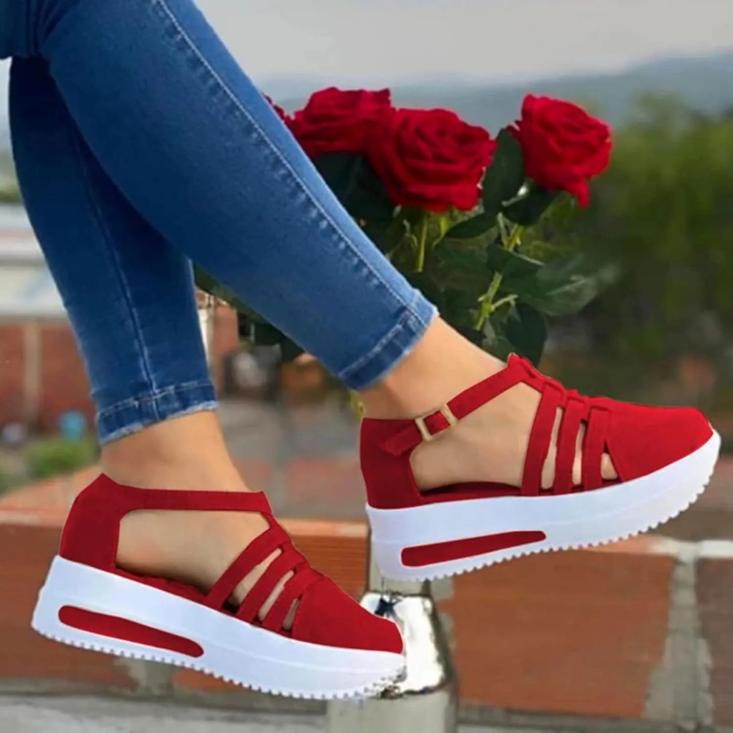 Cathalem Closed Toe Sandals for Women Casual Closed Toe Sandals Ankle Strap Closed Toe Espadrilles Wedge Sandals