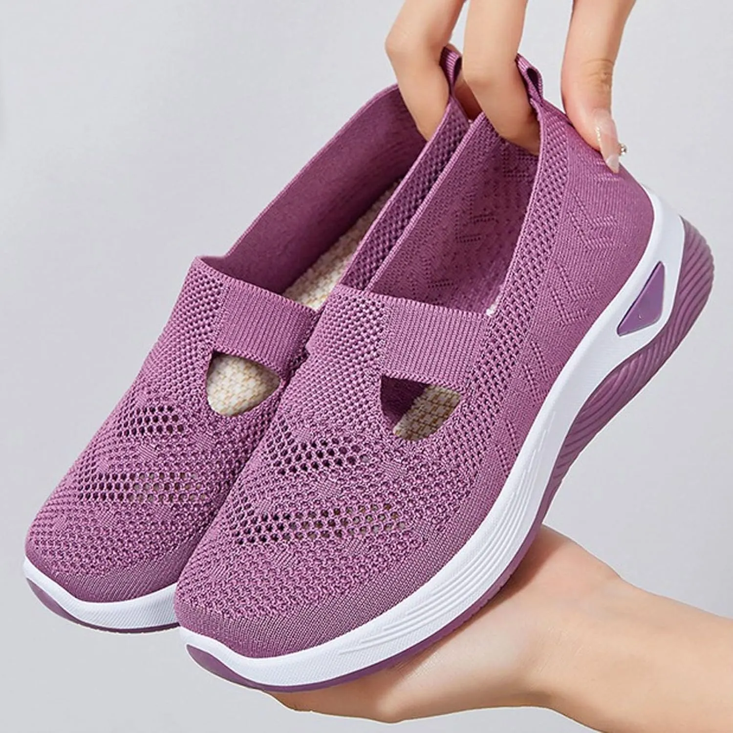Cathalem Women's Slip on Sneakers Shoes Woven Orthopedic Breathable Soft Shoes Walking Diabetic Foam Shoes Hands Free Slip in