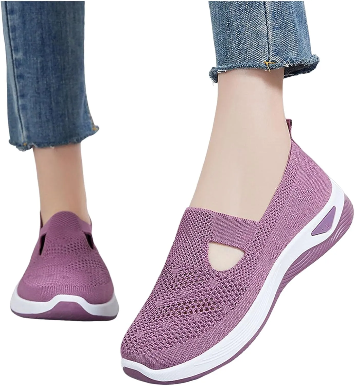 Cathalem Women's Slip on Sneakers Shoes Woven Orthopedic Breathable Soft Shoes Walking Diabetic Foam Shoes Hands Free Slip in