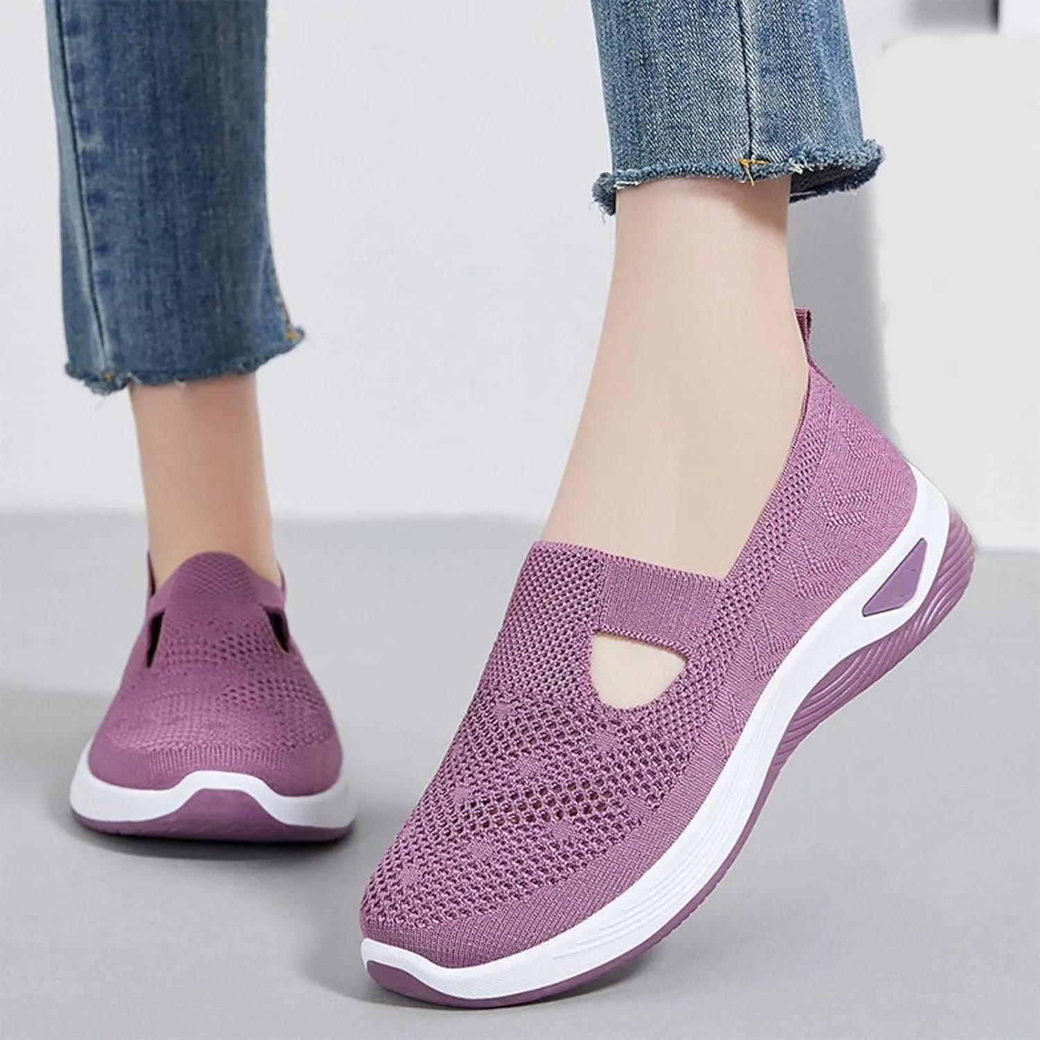 Cathalem Women's Slip on Sneakers Shoes Woven Orthopedic Breathable Soft Shoes Walking Diabetic Foam Shoes Hands Free Slip in