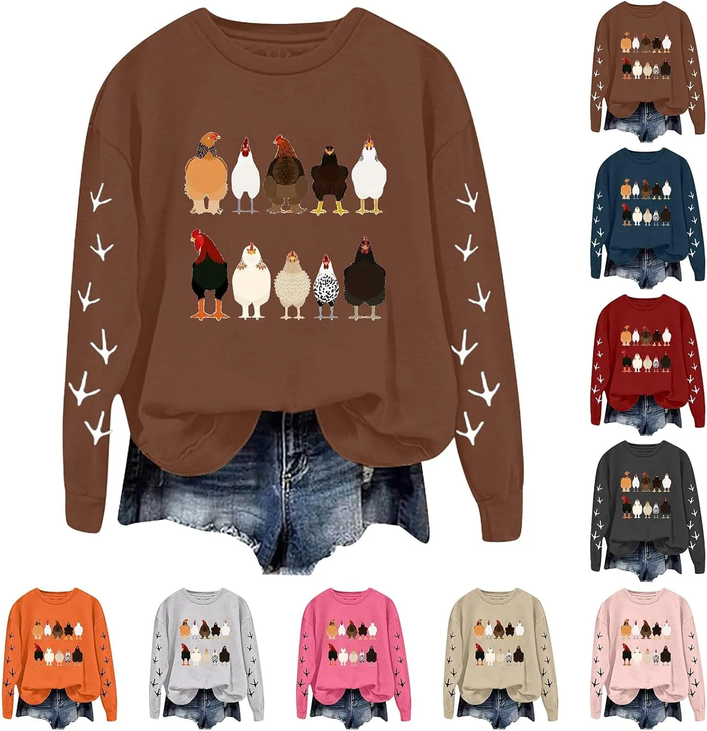 Chicken Mom Sweatshirt for Women Cute Funny Graphic Print Long Sleeve Shirts Farm Fall Crewneck Pullover Tops