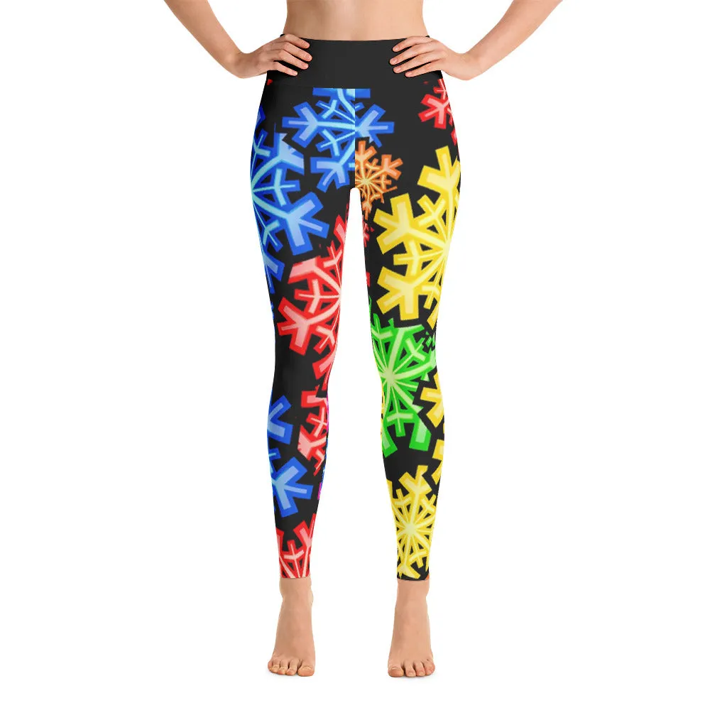 Colorful Holiday Snowflakes Yoga Pants / Leggings