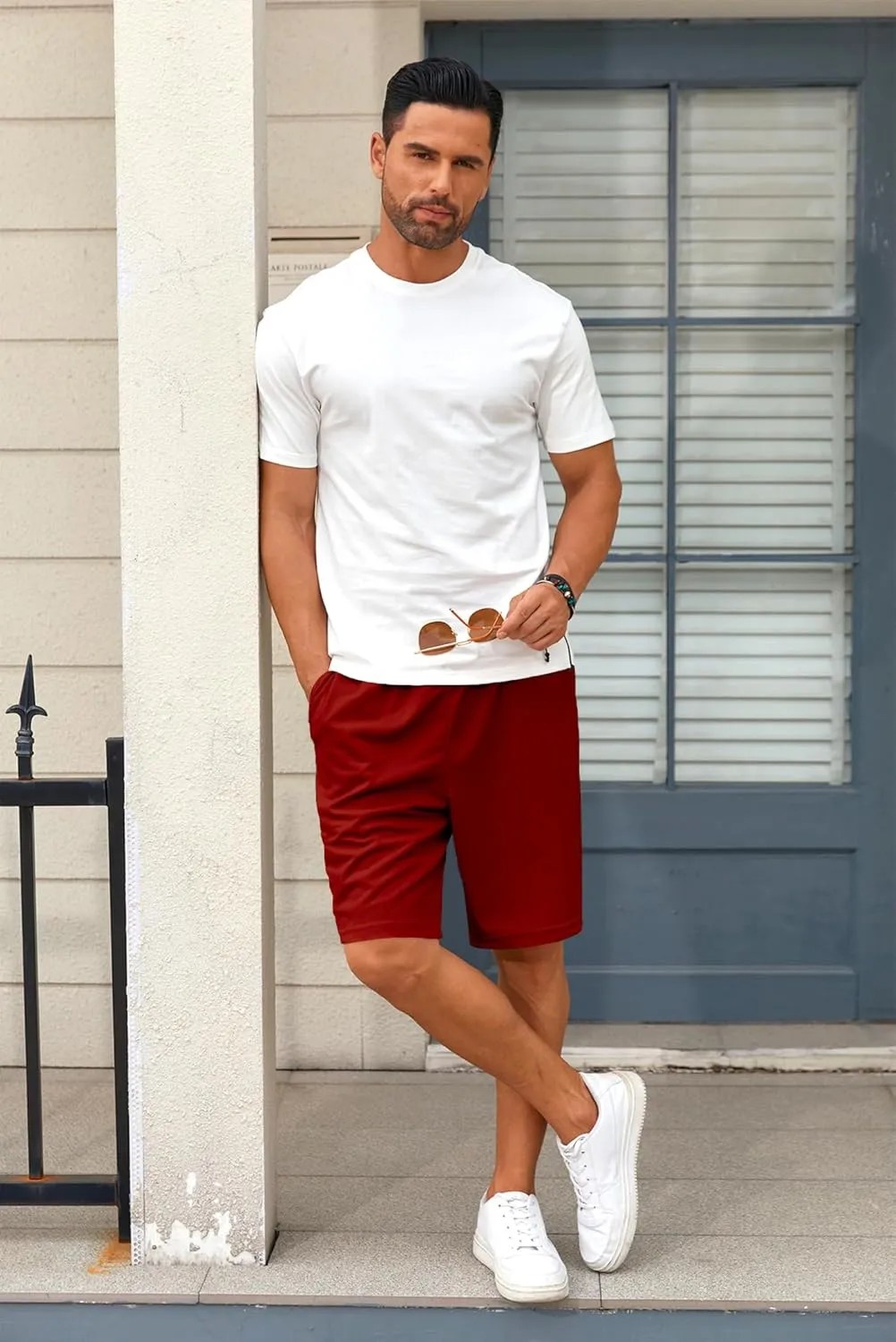 COOFANDY Mens Casual Shorts 9 inch Inseam Stretch Beach Shorts Elastic Waist Drawstring Summer Shorts