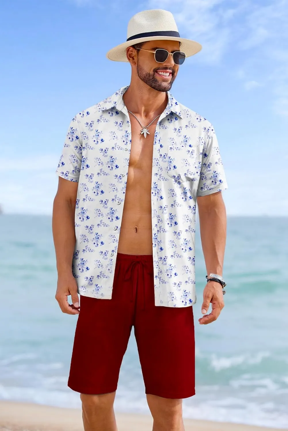 COOFANDY Mens Casual Shorts 9 inch Inseam Stretch Beach Shorts Elastic Waist Drawstring Summer Shorts
