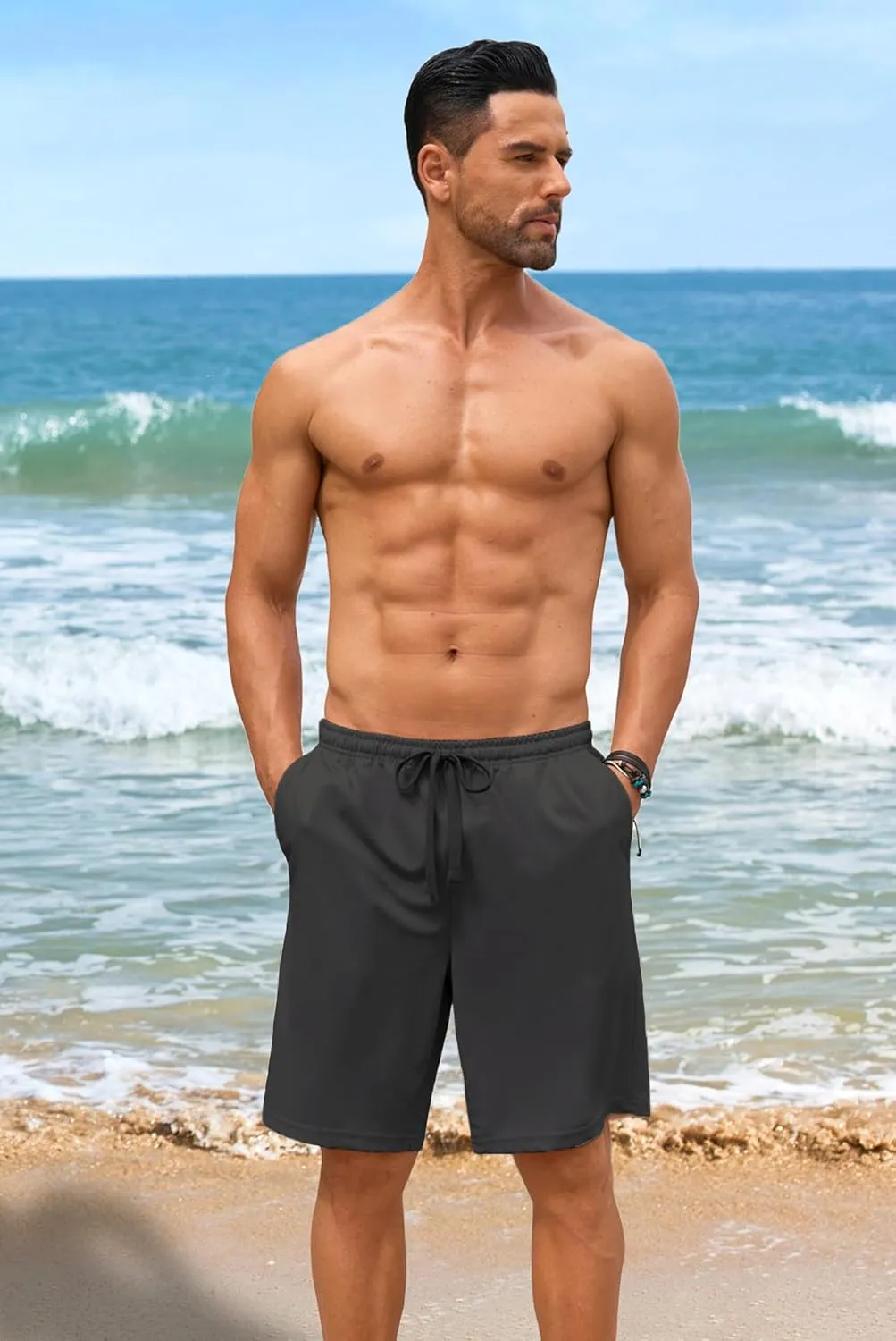COOFANDY Mens Casual Shorts 9 inch Inseam Stretch Beach Shorts Elastic Waist Drawstring Summer Shorts
