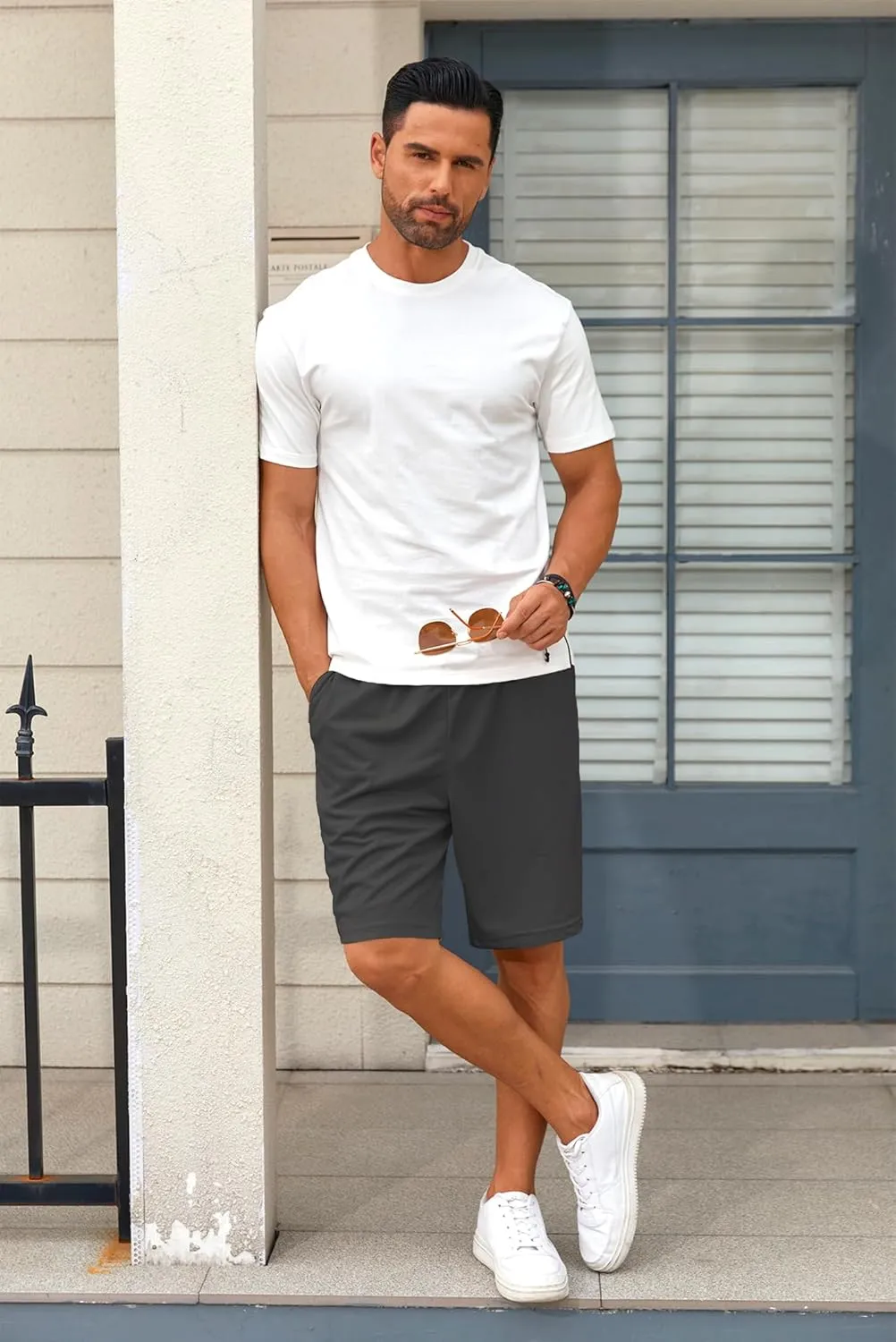 COOFANDY Mens Casual Shorts 9 inch Inseam Stretch Beach Shorts Elastic Waist Drawstring Summer Shorts