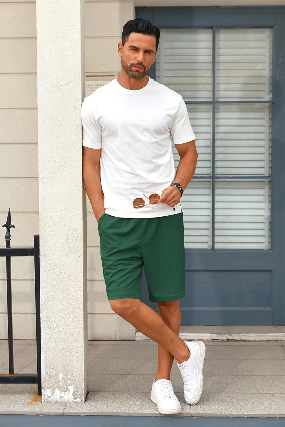 COOFANDY Mens Casual Shorts 9 inch Inseam Stretch Beach Shorts Elastic Waist Drawstring Summer Shorts