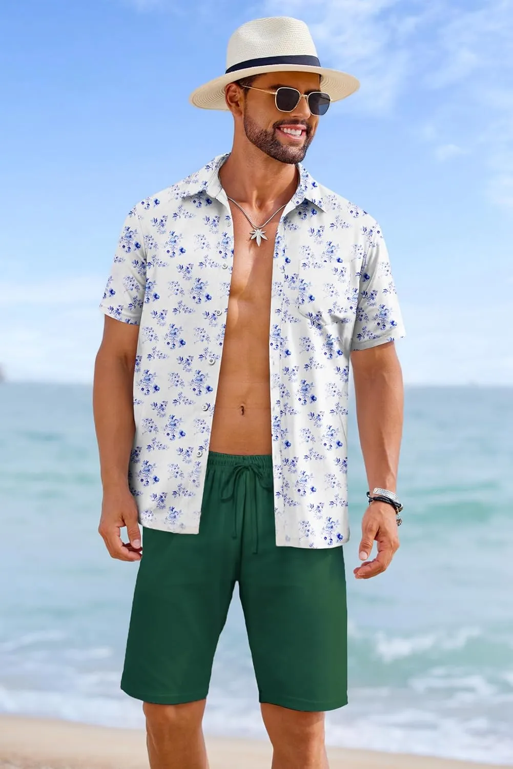 COOFANDY Mens Casual Shorts 9 inch Inseam Stretch Beach Shorts Elastic Waist Drawstring Summer Shorts