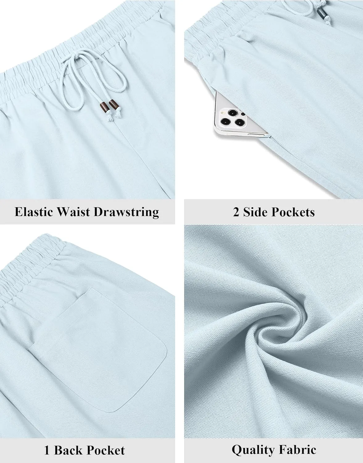 COOFANDY Men's Linen Shorts Casual Summer Beach Shorts Elastic Waist Drawstring Vacation Shorts with Pockets