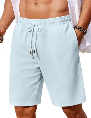 COOFANDY Men's Linen Shorts Casual Summer Beach Shorts Elastic Waist Drawstring Vacation Shorts with Pockets