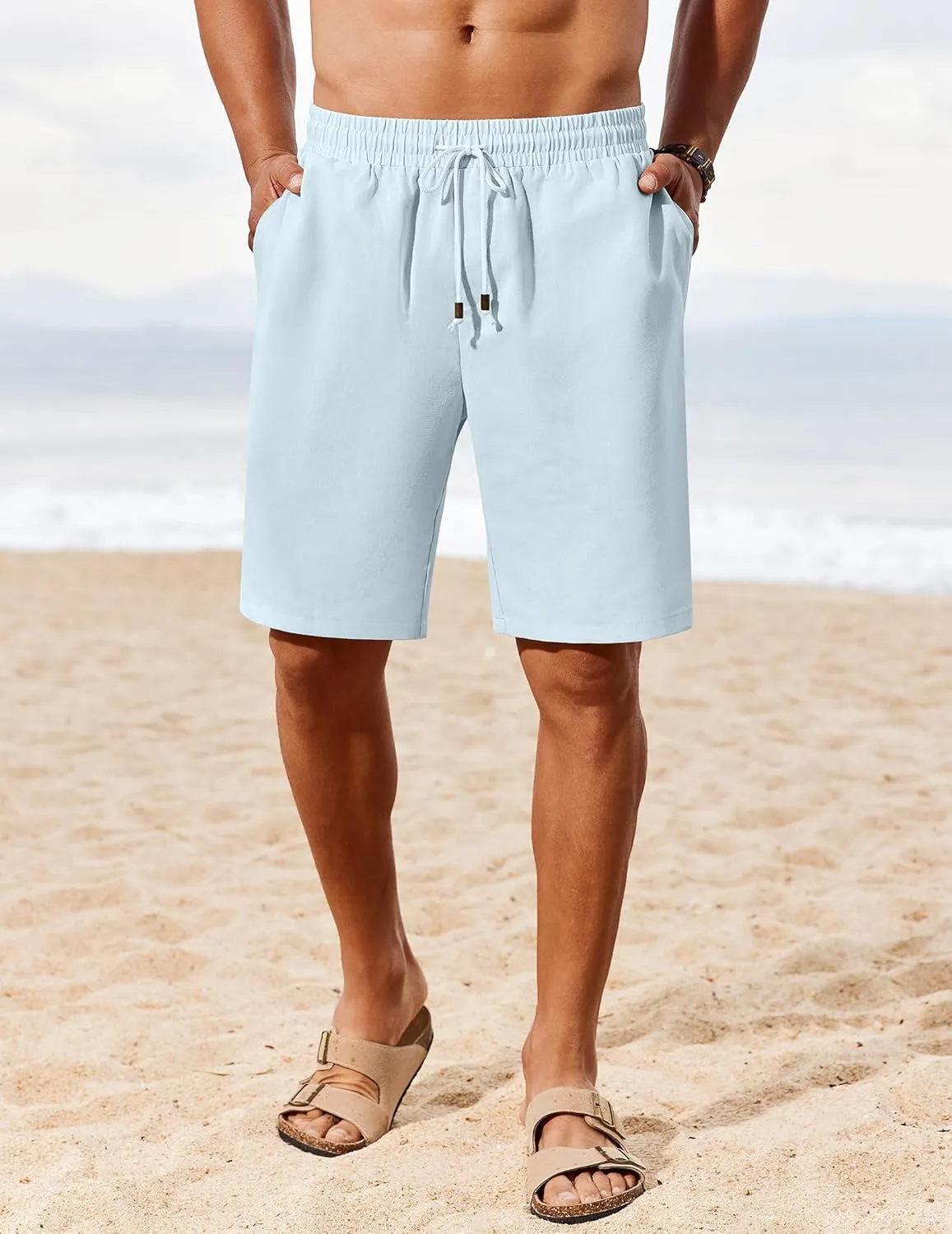 COOFANDY Men's Linen Shorts Casual Summer Beach Shorts Elastic Waist Drawstring Vacation Shorts with Pockets