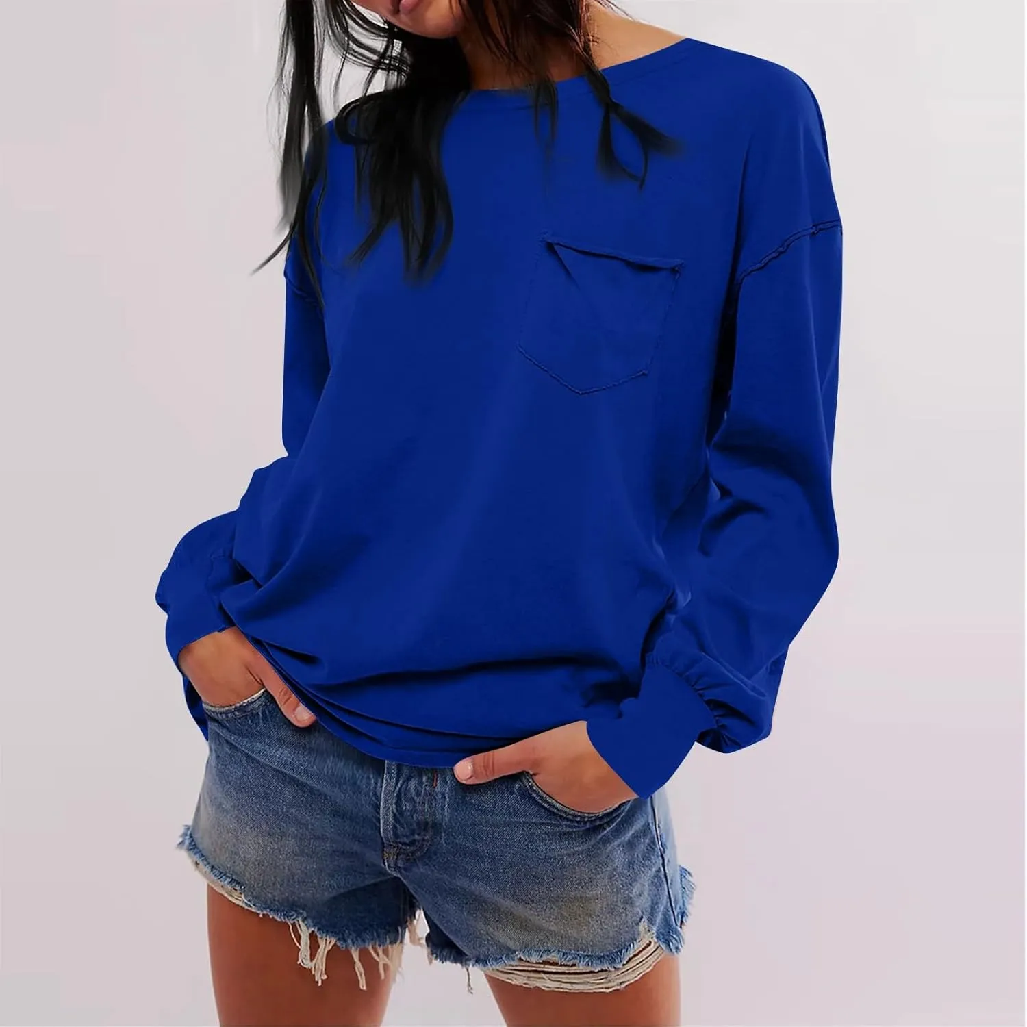 Crew Neck Sweatshirts Women Casual Loose Long Sleeve Tops 2024 Fall Fashion Teacher Shirts Pullover Preppy Clothes